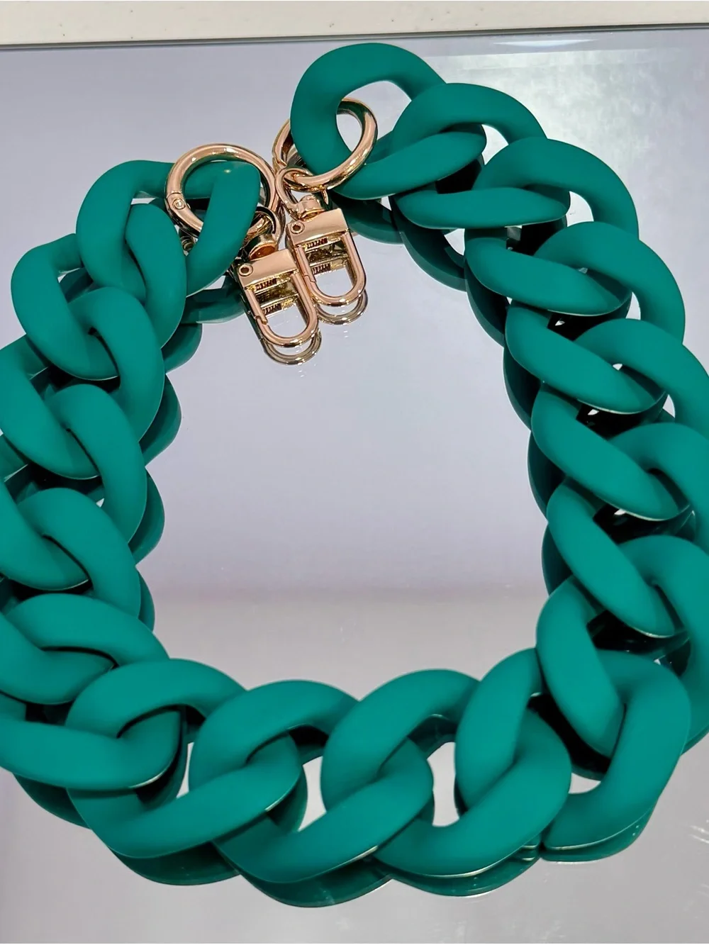 New Acrylic Matte Dark Green Bag Chain 18 inches  with Gold Hardware